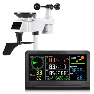 Weather Station Wireless Indoor Outdoor with 9-in-1 Sensor & LCD Display, Weather Station with Rain Gauge and Wind Speed/Direction, Moon Phase, Forecast, Temperature, Pressure, Humidity, Alarm