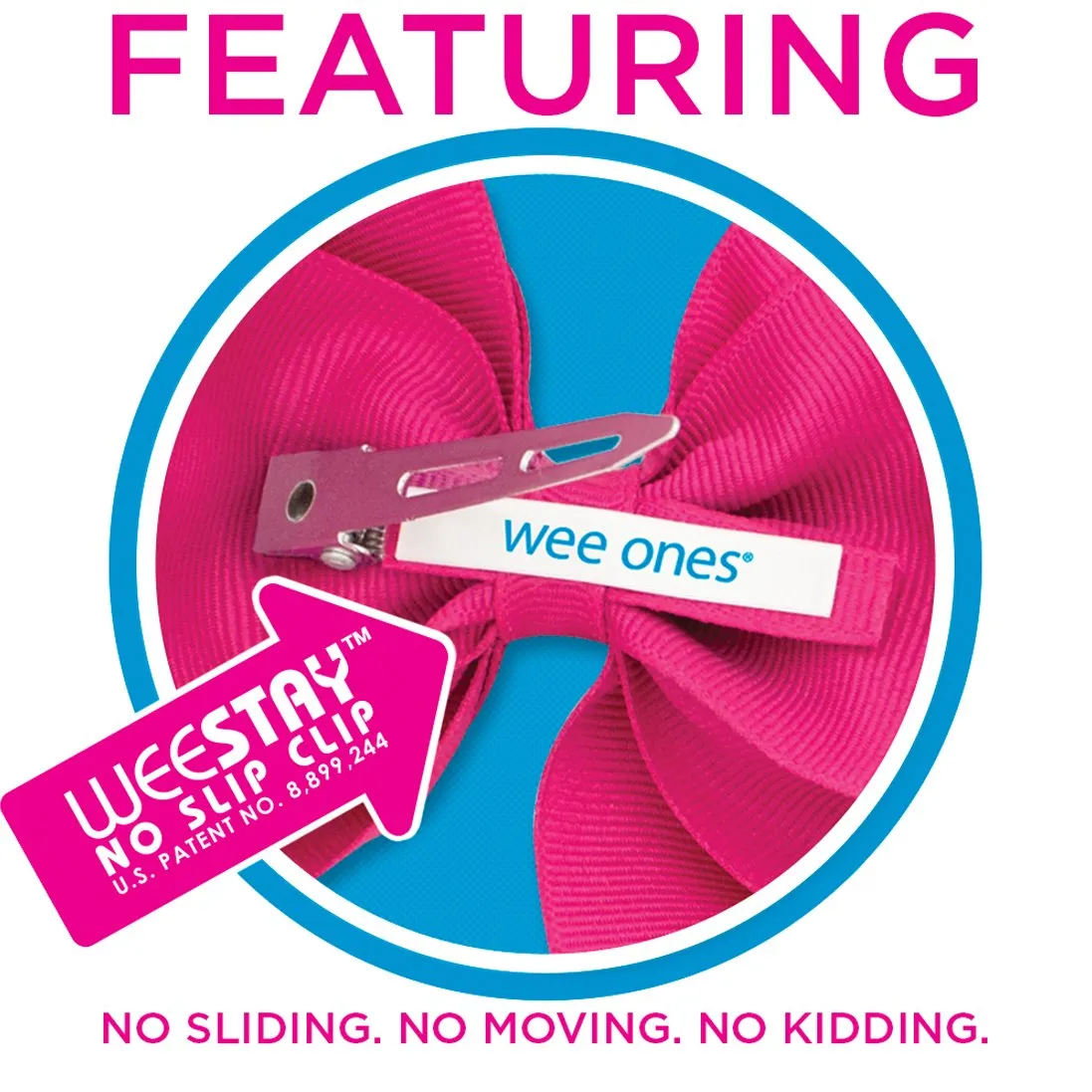 Wee Ones Girls' Classic Grosgrain Hair Bow with Scalloped Edges and Plain Wrap Center on a WeeStay Hair Clip, Medium, Hot Pink
