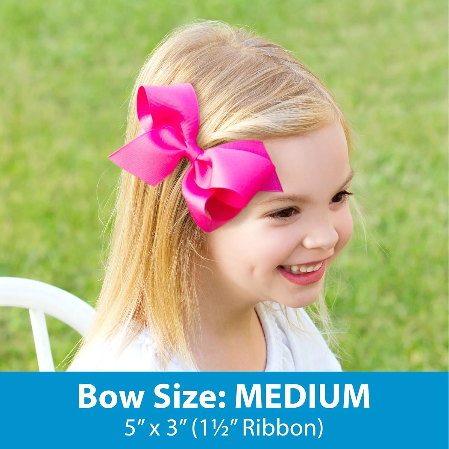 Wee Ones Girls' Classic Grosgrain Hair Bow with Scalloped Edges and Plain Wrap Center on a WeeStay Hair Clip, Medium, Hot Pink