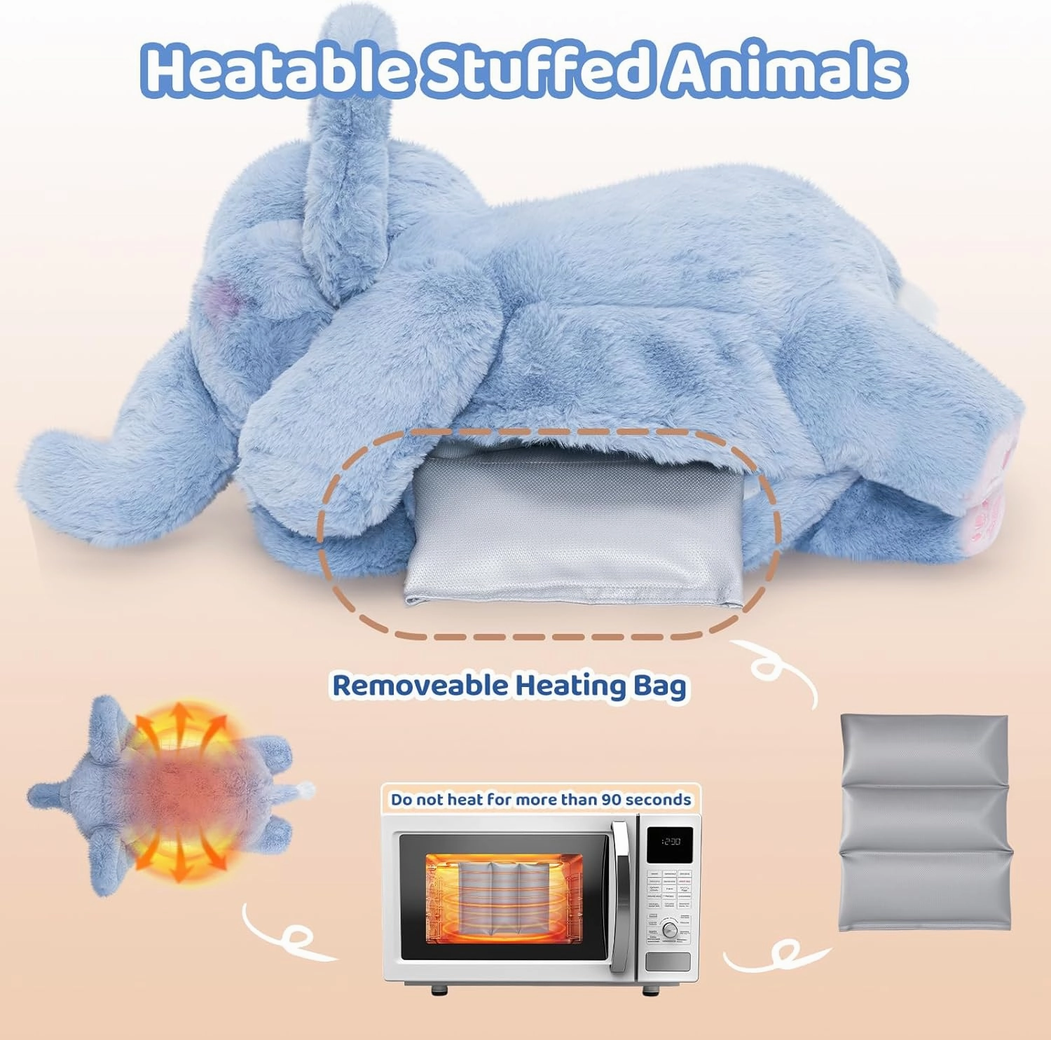Weighted Stuffed Animals with Microwavable Heating Pad - 5lb or 2.13lb Adjustable, Heatable & Coolable Elephant Plush for Relaxation, Removable Inner Pad, Perfect Plush Gift for Kids Adults (23 Inch)