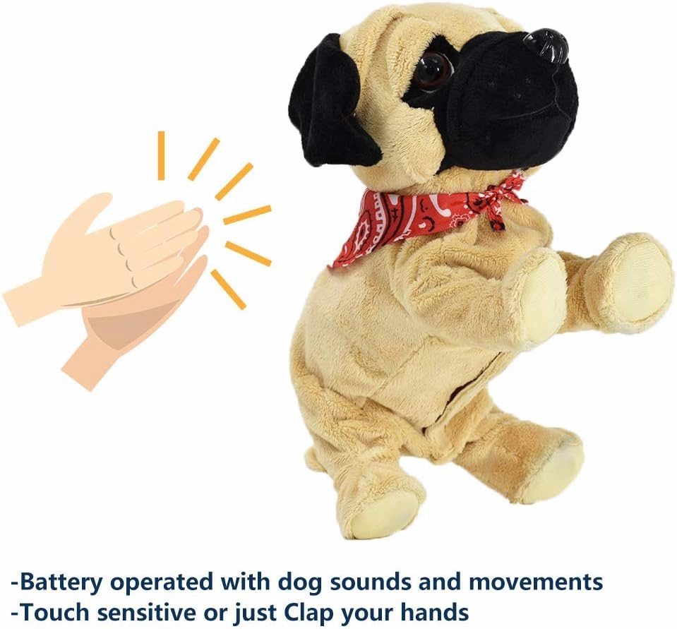 WEofferwhatYOUwant Robot Dog - Pug Daddy - Interactive Plush Electronic Toy Dog with Sound and Touch Sensitivity - Just Clap or Touch and he Does 8 Trick Positions - Ages 18  Months