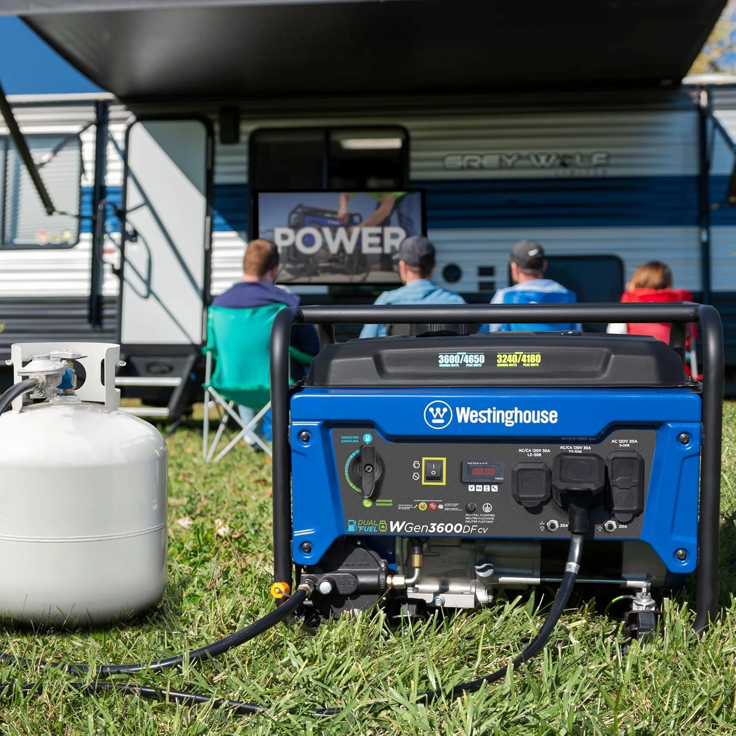 Westinghouse 4650 Peak Watt Dual Fuel Portable Generator, RV Ready 30A Outlet, Gas & Propane Powered, CO Sensor