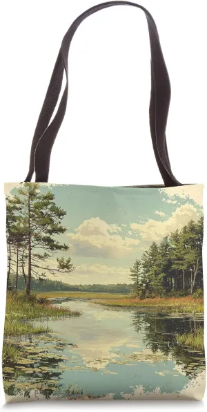 Wetlands With Reflection Landscape Vintage Graphic Tote Bag