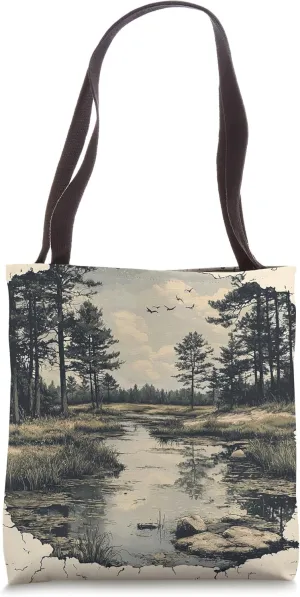 Wetlands With Reflection Landscape Vintage Graphic Tote Bag