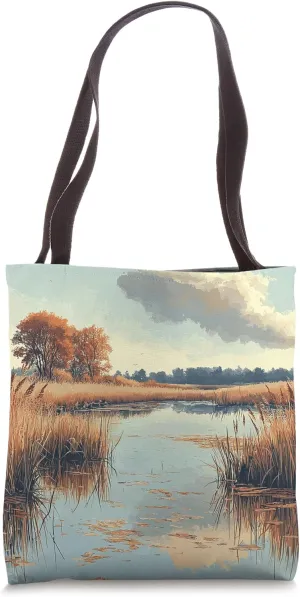 Wetlands With Reflection Landscape Vintage Graphic Tote Bag