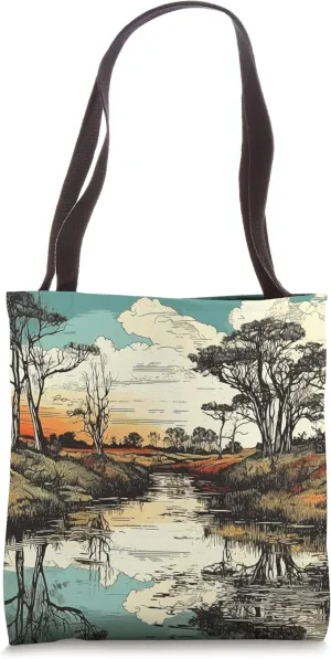 Wetlands With Reflections Vintage Landscape Graphic Tote Bag