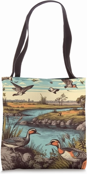 Wetlands With Birdlife Vintage Landscape Graphic Tote Bag