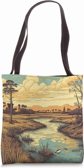 Wetlands With Reflections Vintage Landscape Graphic Tote Bag