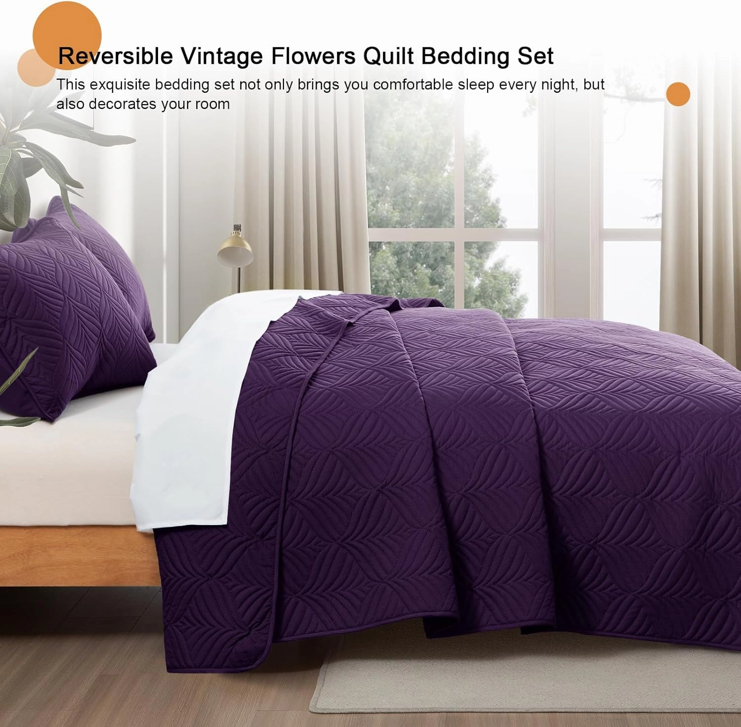Whale Flotilla Quilts Queen Size, 3-Piece Soft Lightweight Modern Geometric Full Queen Quilt Bedding Set Bedspread Coverlet for All Seasons, Purple