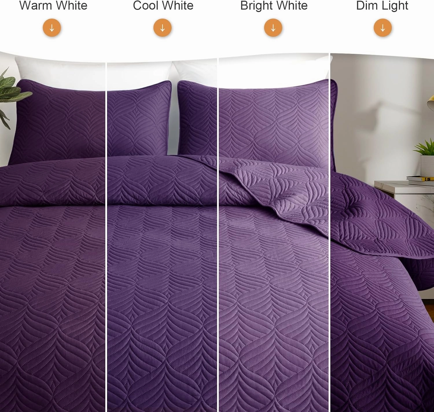 Whale Flotilla Quilts Queen Size, 3-Piece Soft Lightweight Modern Geometric Full Queen Quilt Bedding Set Bedspread Coverlet for All Seasons, Purple
