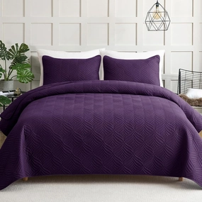 Whale Flotilla Quilts Queen Size, 3-Piece Soft Lightweight Modern Geometric Full Queen Quilt Bedding Set Bedspread Coverlet for All Seasons, Purple
