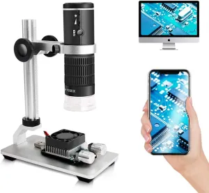 WiFi Digital Microscope for iPhone Android Phone Mac Windows, HD 1080P/720P Video Record 50-1000X Magnification Wireless Portable Microscope with Adjustable Metal Stand and Carrying Bag