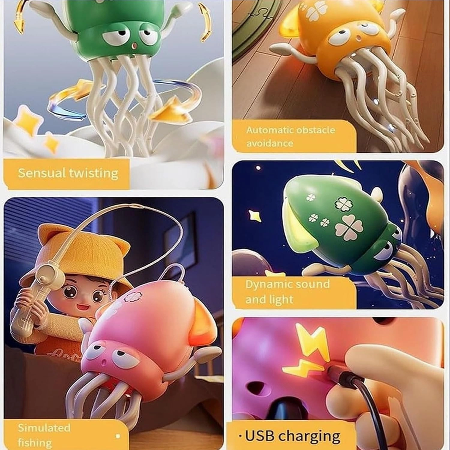 Wiggly Wonder Octopus, Smart Tentacle Explorer, Dancing Octopus Toy, Automatic Obstacle Avoidance Dancing Electric Squid Toy (Green)