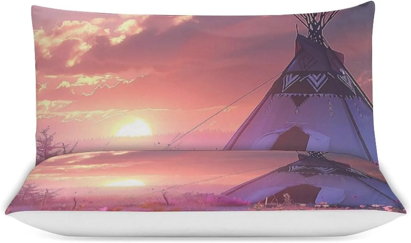 Wild Camping Sunset Bedding Comforter Sets Lightweight Bedding Set 3 Pieces (1 Duvet Cover, 2 Pillowcases) with Zipper Closure