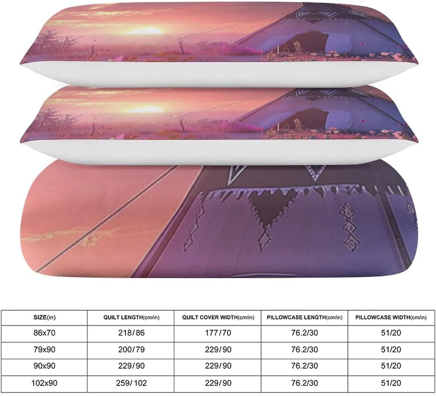 Wild Camping Sunset Bedding Comforter Sets Lightweight Bedding Set 3 Pieces (1 Duvet Cover, 2 Pillowcases) with Zipper Closure