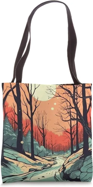 Winter Forest Pathway Vintage Landscape Graphic Tote Bag