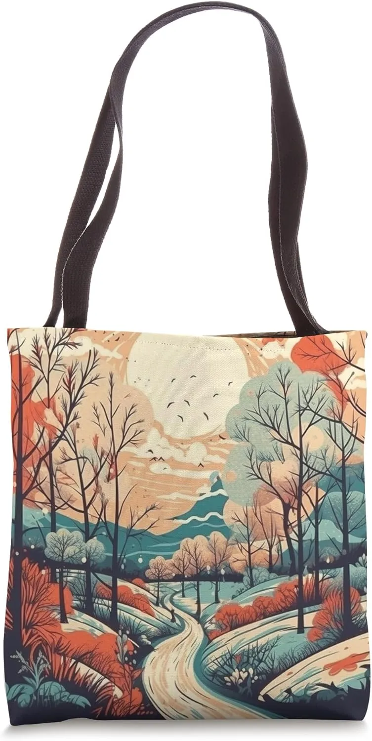 Winter Forest Pathway Vintage Landscape Graphic Tote Bag