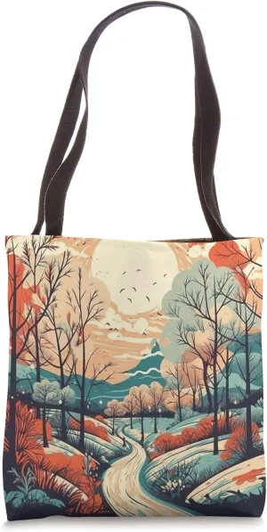 Winter Forest Pathway Vintage Landscape Graphic Tote Bag