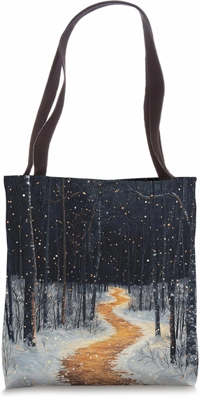 Winter Forest Pathway Landscape Vintage Graphic Tote Bag