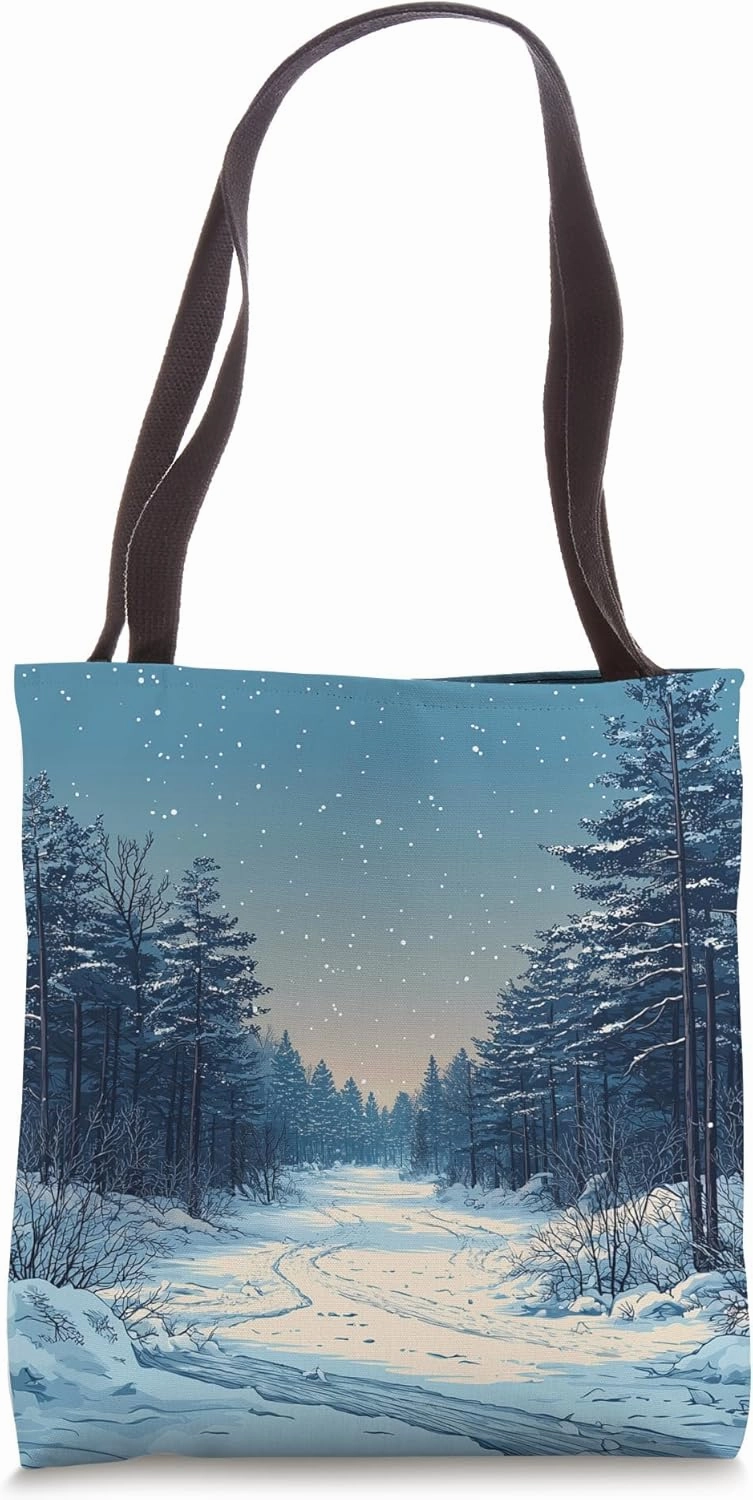 Winter Forest Pathway Landscape Vintage Graphic Tote Bag