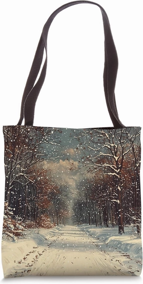 Winter Forest Pathway Landscape Vintage Graphic Tote Bag