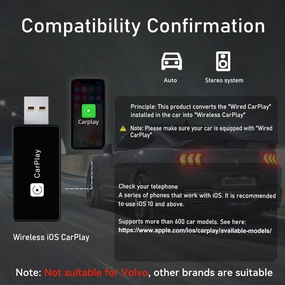 Wireless CarPlay Adapter, Converts Wired to Carplay Wireless Adapter for iPhone, Plug and Play-Seamless Fast Response Stable Bluetooth Connection CarPlay for Apple iPhone iOS 10  and Cars (Black)