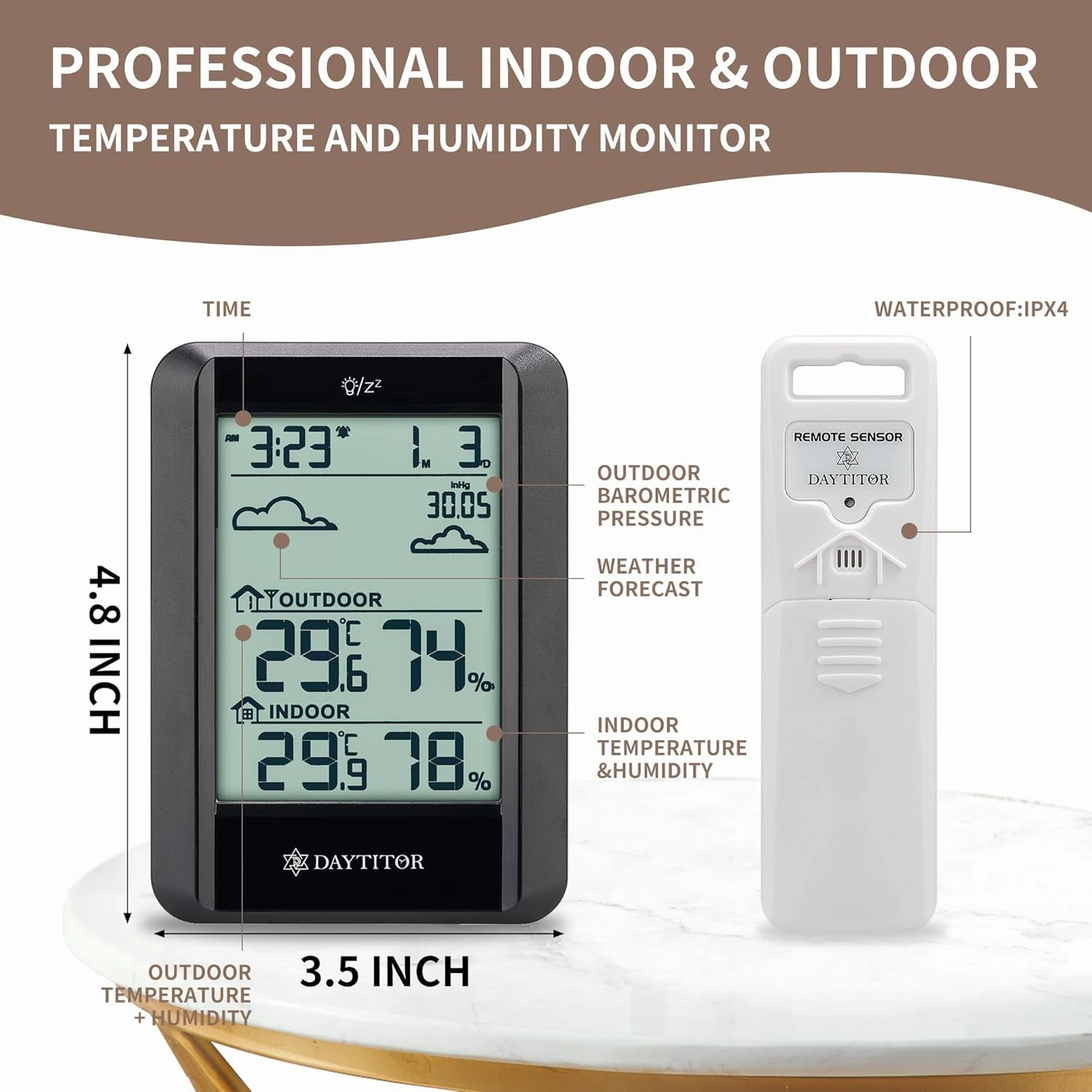 Wireless Digital Hygrometer Indoor/Outdoor Thermometer,High Precision Temperature Humidity Monitor with 330ft Range Remote Sensor and Backlight Display