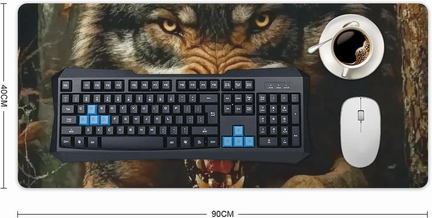 Wolf Jungle Running Roaring Large Mouse Pad Gaming Mousepad Desk Pad for Keyboard and Mouse Mat Non-Slip Base 40x90cm