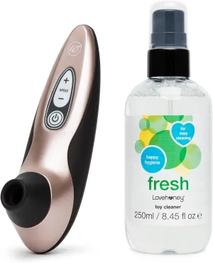 Womanizer Pro40 Rose Gold Pleasure Air Clitoris Sucker & Lovehoney Fresh Sex Toy Cleaner Spray 8.5 fl oz - Female Sex Toys Bundle