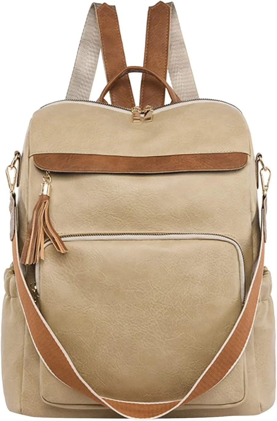 Women Bag Fashion Backpack Comfortable Leather Student Backpack Travel for Men Bags (Khaki, One Size)