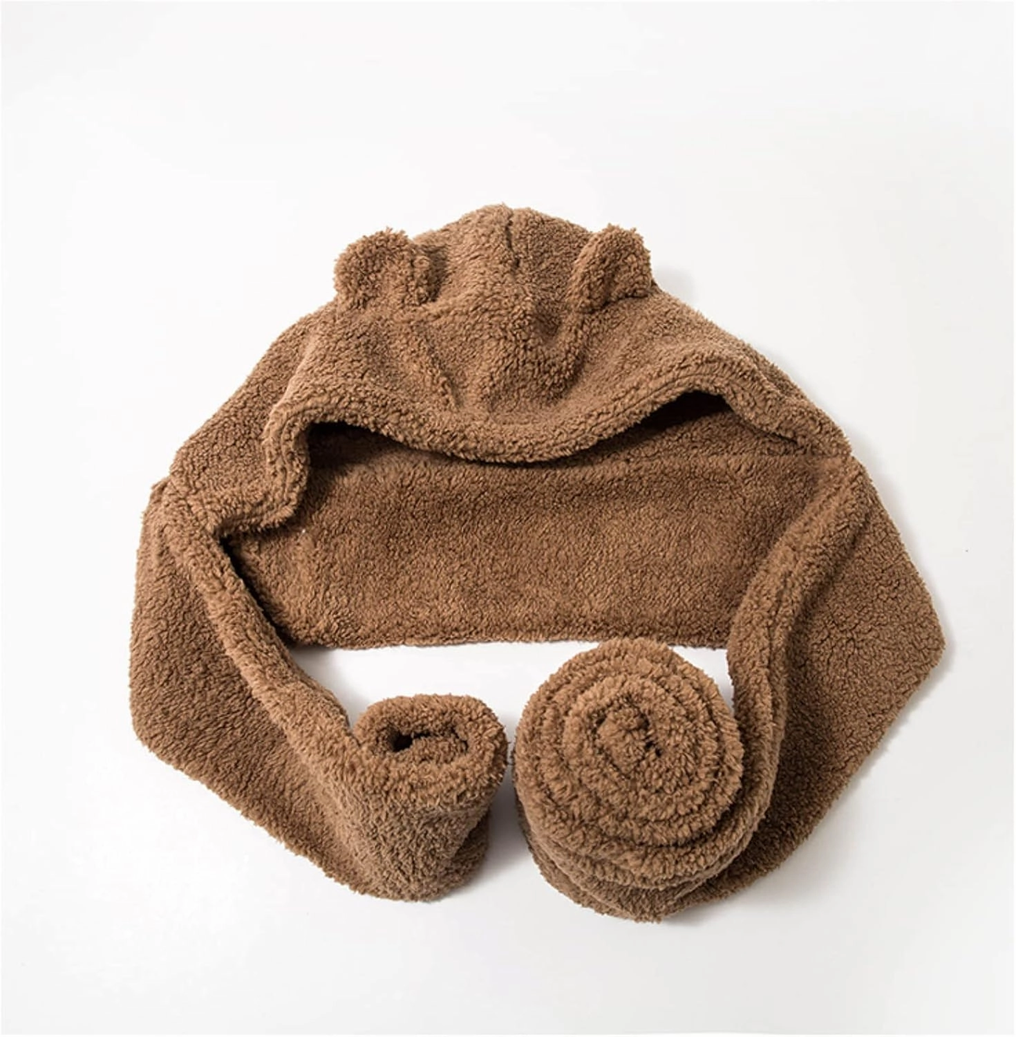 Women Kawaii Bear Ear Beanie Hat Scarf 2 in 1 - Cute Winter Warm Sherpa Thicken Fleece Fuzzy Japanese Fluffy Knit Hat Cap