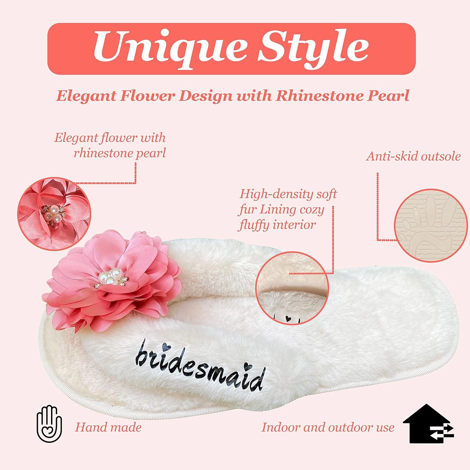 Women’s Bridesmaid Slippers Bride Slippers for Wedding Day Bride Gifts for her Engagement Gifts for Women Wedding Slippers Bridal Shower Gifts for Bride to Be Gifts for Her