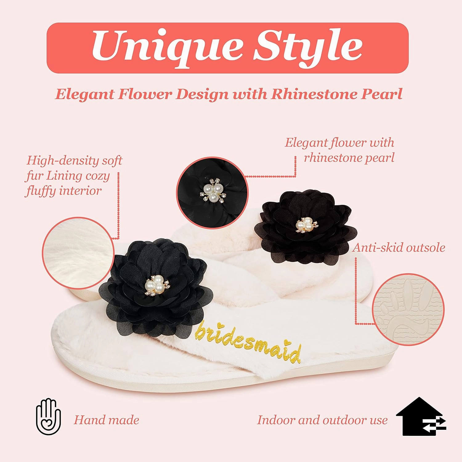 Women’s Bridesmaid Slippers Bride Slippers for Wedding Day Bride Gifts for her Engagement Gifts for Women Wedding Slippers Bridal Shower Gifts for Bride to Be Gifts for Her