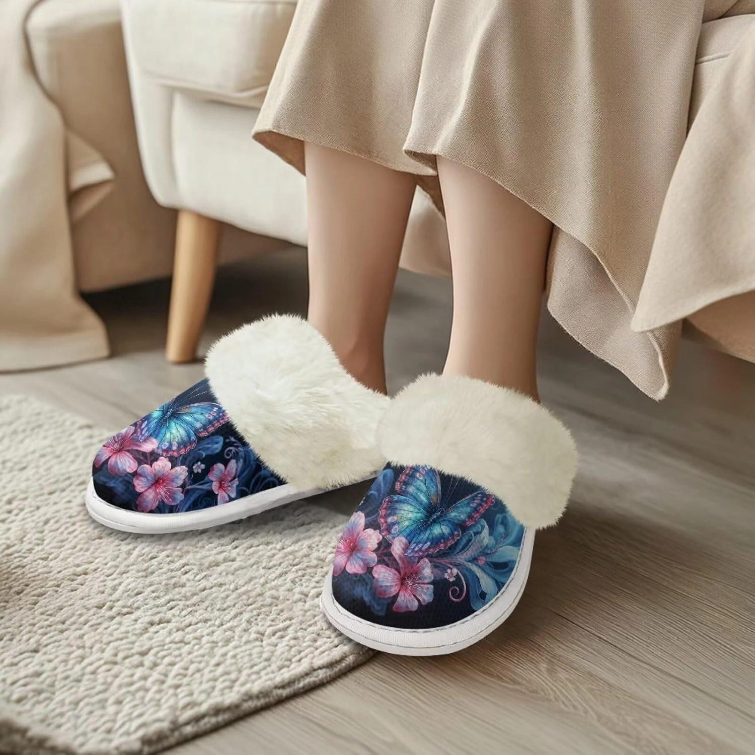Women's Fuzzy Slippers Warm Cozy Soft Lightweight Bedroom Slippers Women Indoor House Shoes Size 3-12