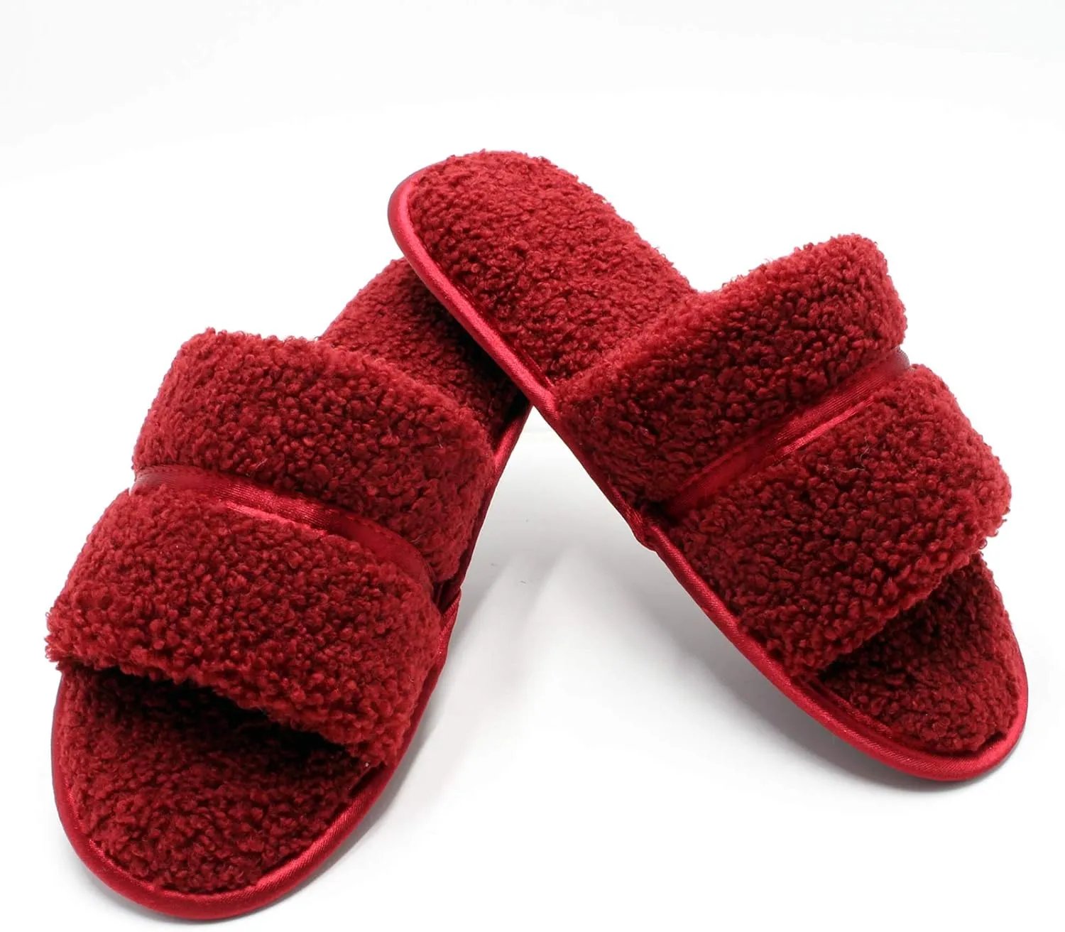 Women’s House Cozy Fluffy Open Toe Slippers Wool-Like Teddy Fleece Slides With Memory Foam Insole Non-Slip Outsole
