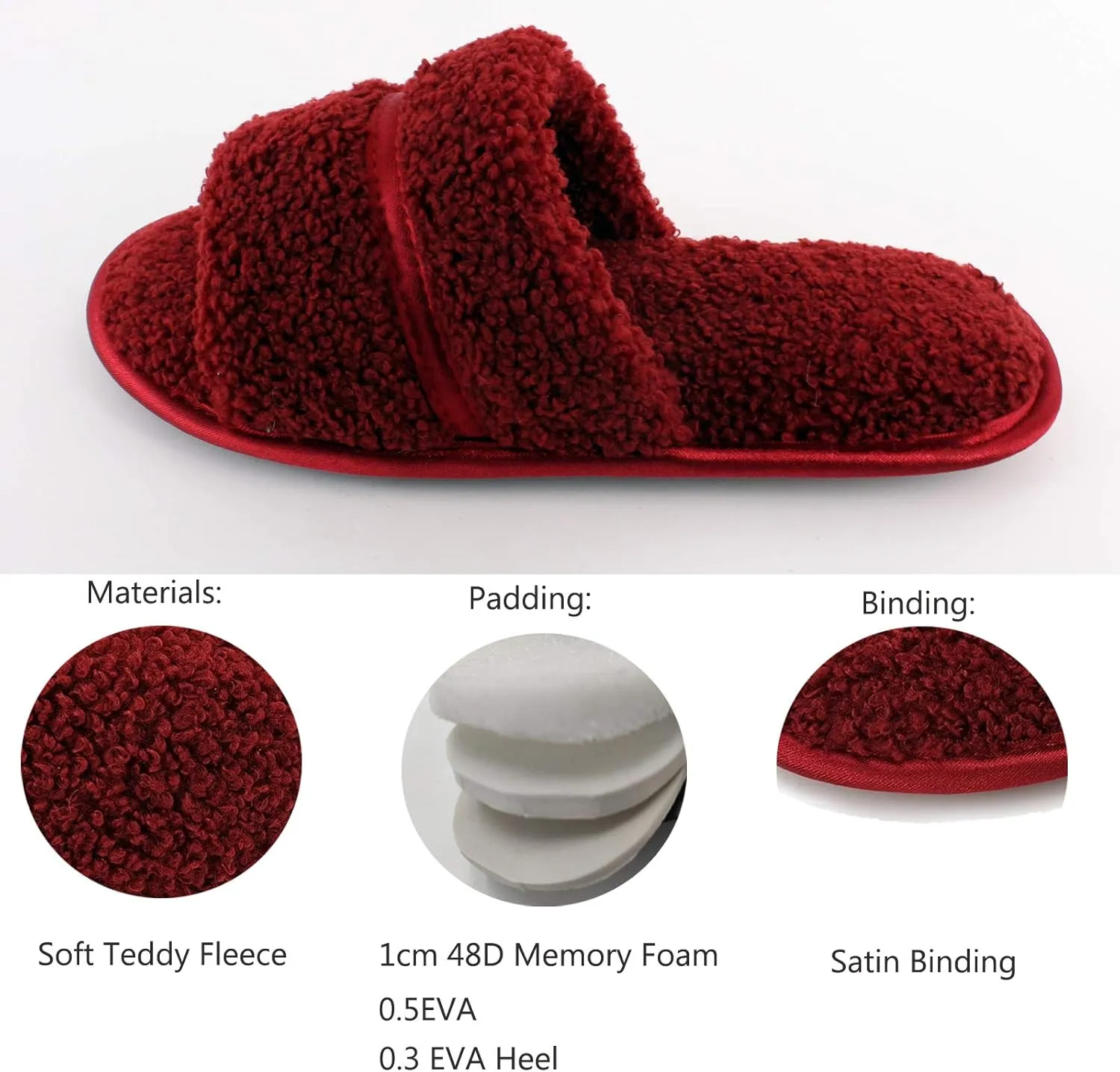 Women’s House Cozy Fluffy Open Toe Slippers Wool-Like Teddy Fleece Slides With Memory Foam Insole Non-Slip Outsole