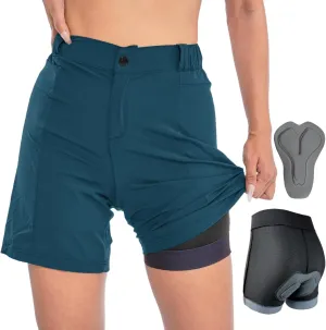Womens Mountain Bike Shorts 2 in 1 Padded Cycling Women Biking Underwear with Padding Riding Bicycle Shorts Zipper Pocket