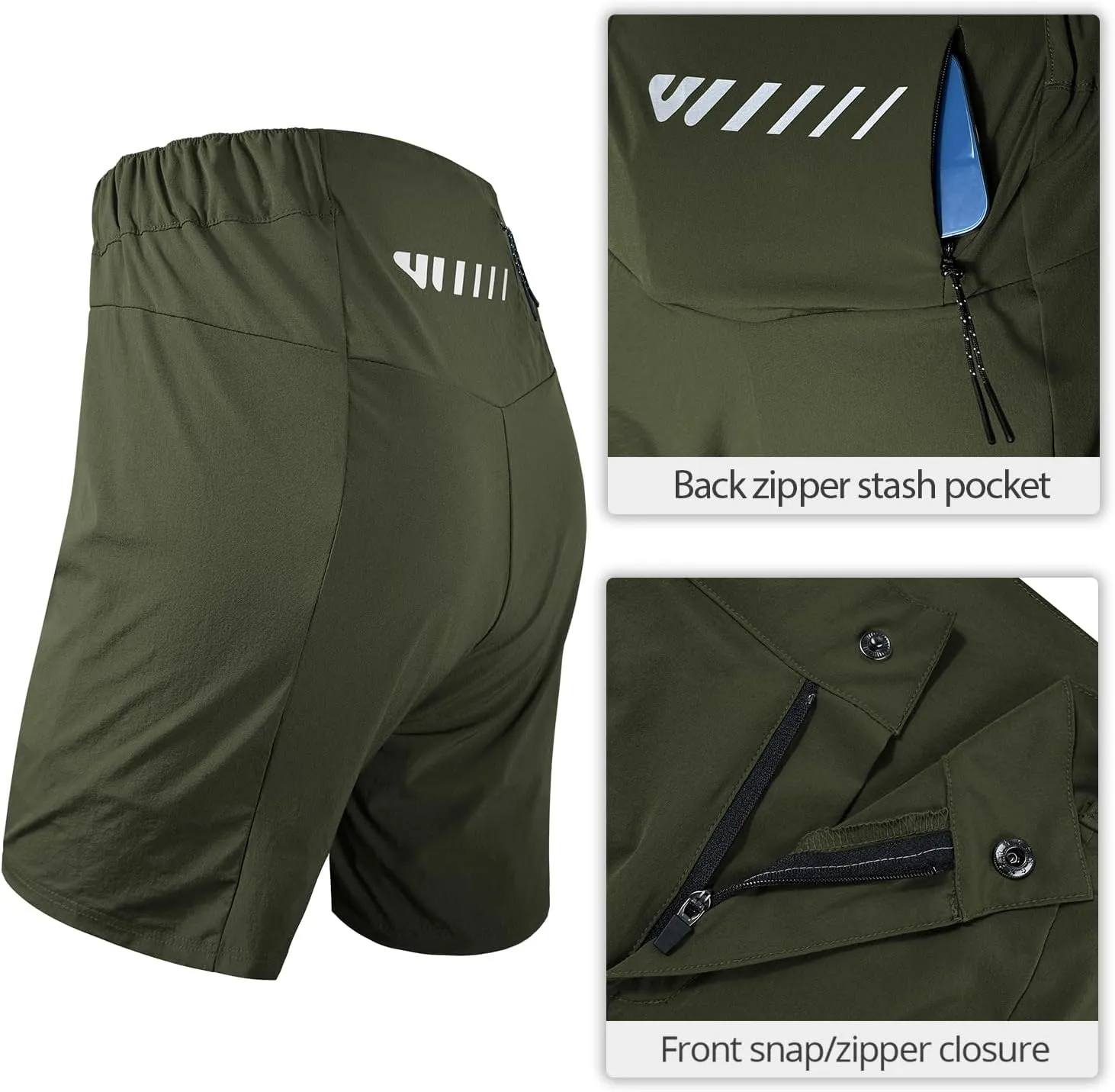 Womens Mountain Bike Shorts 2 in 1 Padded Cycling Women Biking Underwear with Padding Riding Bicycle Shorts Zipper Pocket
