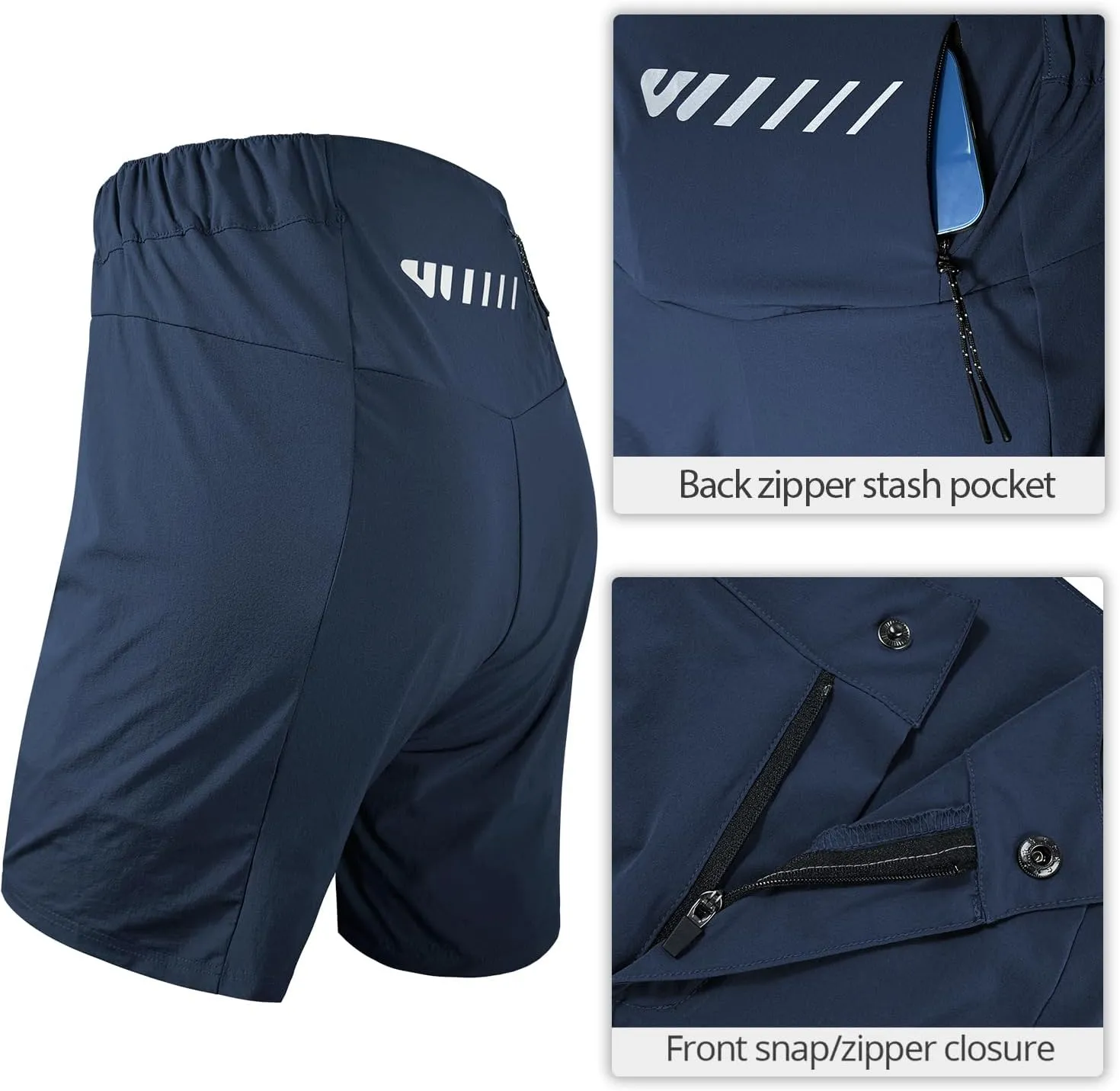 Womens Mountain Bike Shorts 2 in 1 Padded Cycling Women Biking Underwear with Padding Riding Bicycle Shorts Zipper Pocket
