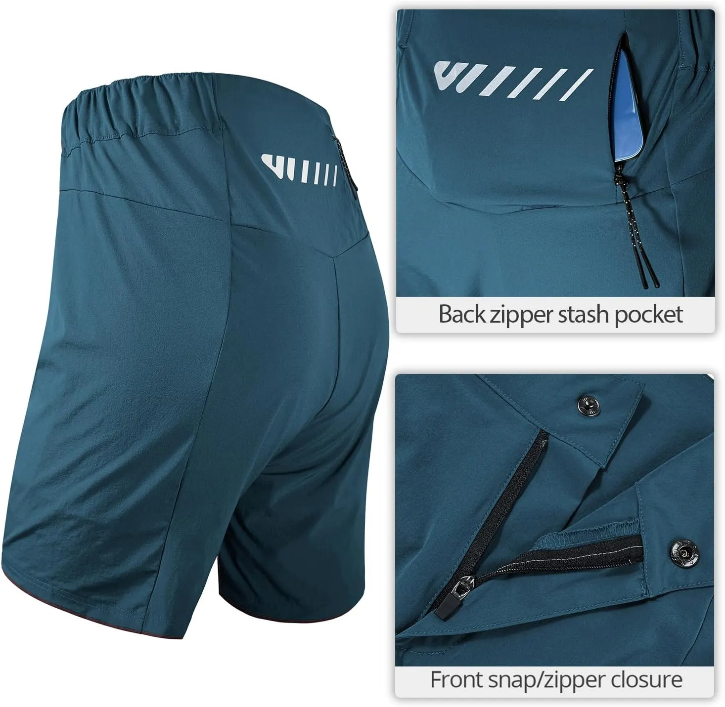 Womens Mountain Bike Shorts 2 in 1 Padded Cycling Women Biking Underwear with Padding Riding Bicycle Shorts Zipper Pocket