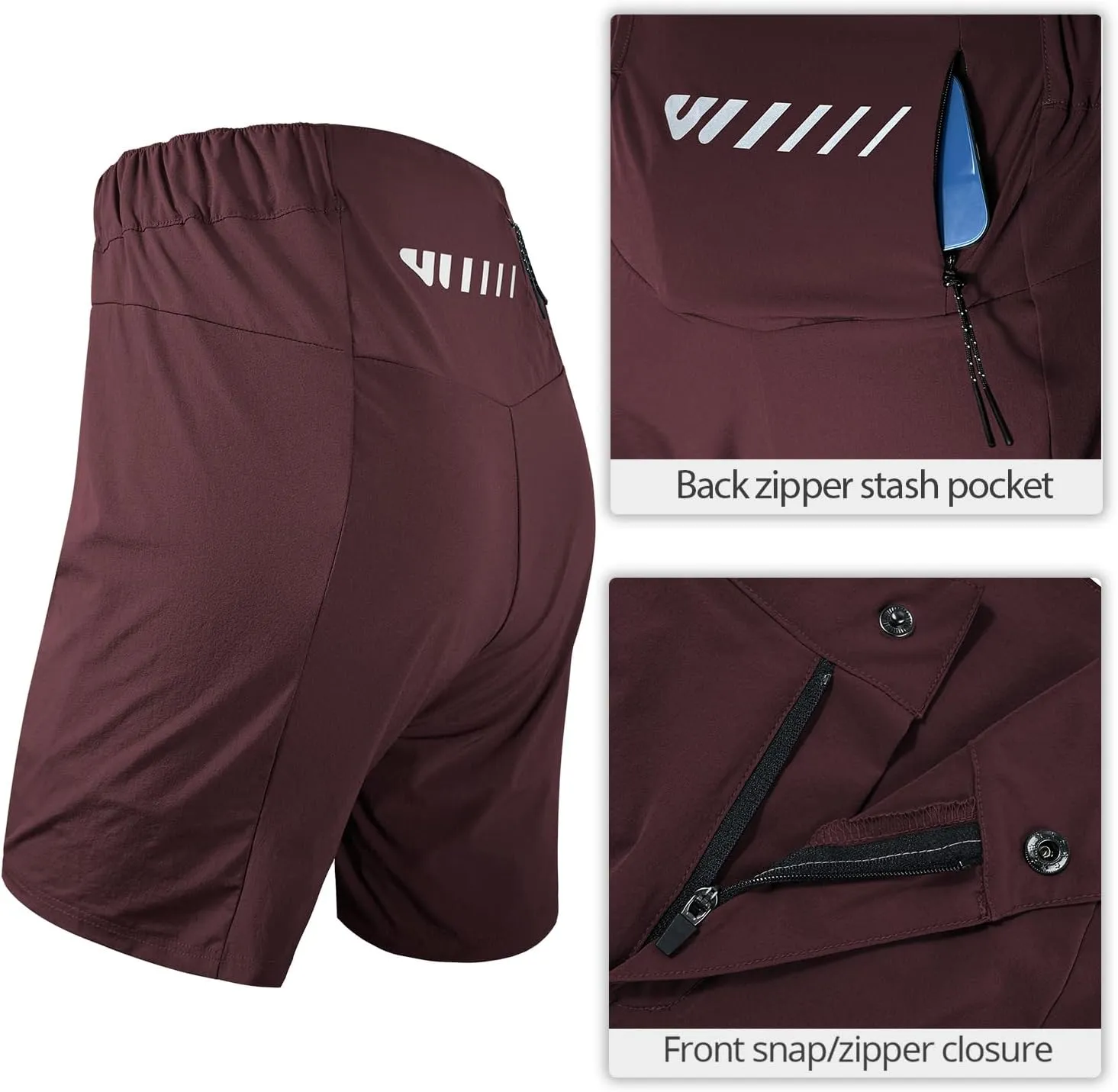 Womens Mountain Bike Shorts 2 in 1 Padded Cycling Women Biking Underwear with Padding Riding Bicycle Shorts Zipper Pocket