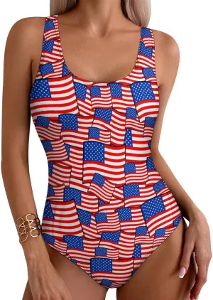 Womens One Piece Swimsuits Cute Tiger Checkered Tummy Control Bathing Suits Wireless Racerback Padded Swimwear