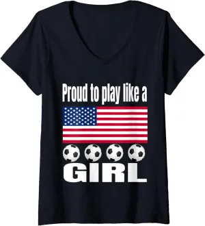 Womens Proud to play like a girl football V-Neck T-Shirt