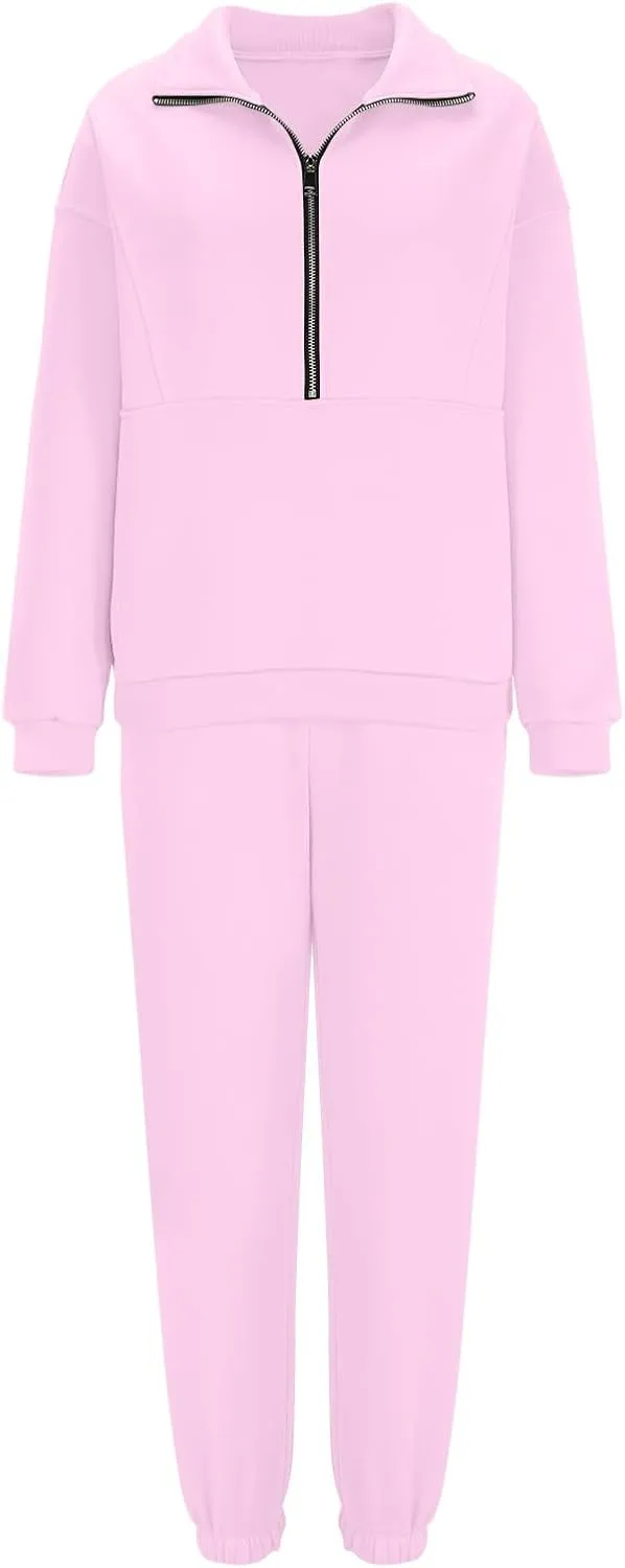 Womens Sweatsuits 2 Piece Set Petite Trendy 2024 Zip Up Plain Sweatsuits Casual Lightweight Track Suits With Pockets