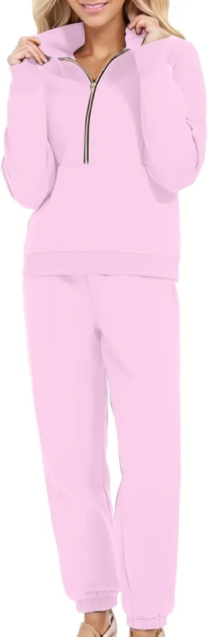 Womens Sweatsuits 2 Piece Set Petite Trendy 2024 Zip Up Plain Sweatsuits Casual Lightweight Track Suits With Pockets