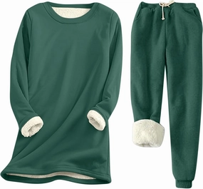 Womens Lounge Set 2 Piece Fleece Lined Loungewear Sets Soft Comfy Pajama Set Fuzzy Sherpa Sweatsuits Matching Outfits