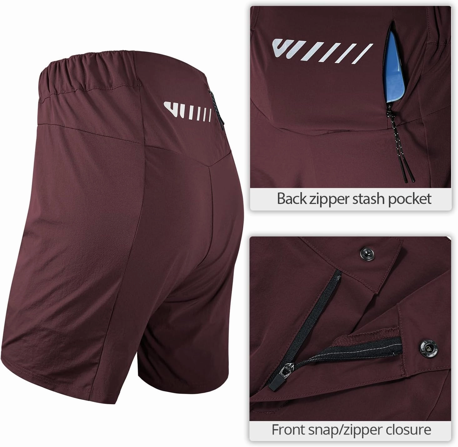 Womens Mountain Bike Shorts 2 in 1 Padded Cycling Women Biking Underwear with Padding Riding Bicycle Shorts Zipper Pocket