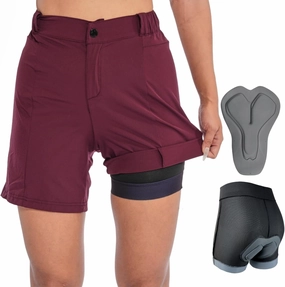 Womens Mountain Bike Shorts 2 in 1 Padded Cycling Women Biking Underwear with Padding Riding Bicycle Shorts Zipper Pocket