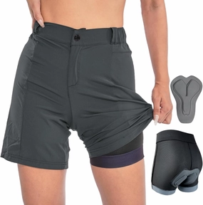 Womens Mountain Bike Shorts 2 in 1 Padded Cycling Women Biking Underwear with Padding Riding Bicycle Shorts Zipper Pocket