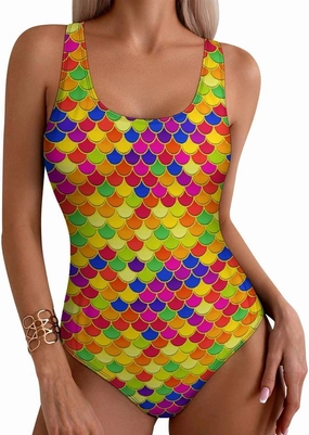 Womens One Piece Swimsuit Cute Red Cherry White Flower Tummy Control Bathing Suits Wireless Racerback Padded Swimwear